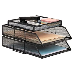Mind Reader 2-Tier Paper Tray With Top Supply Compartment, 6-3/4"H x 13-1/4"W x 10-1/2"D, Black