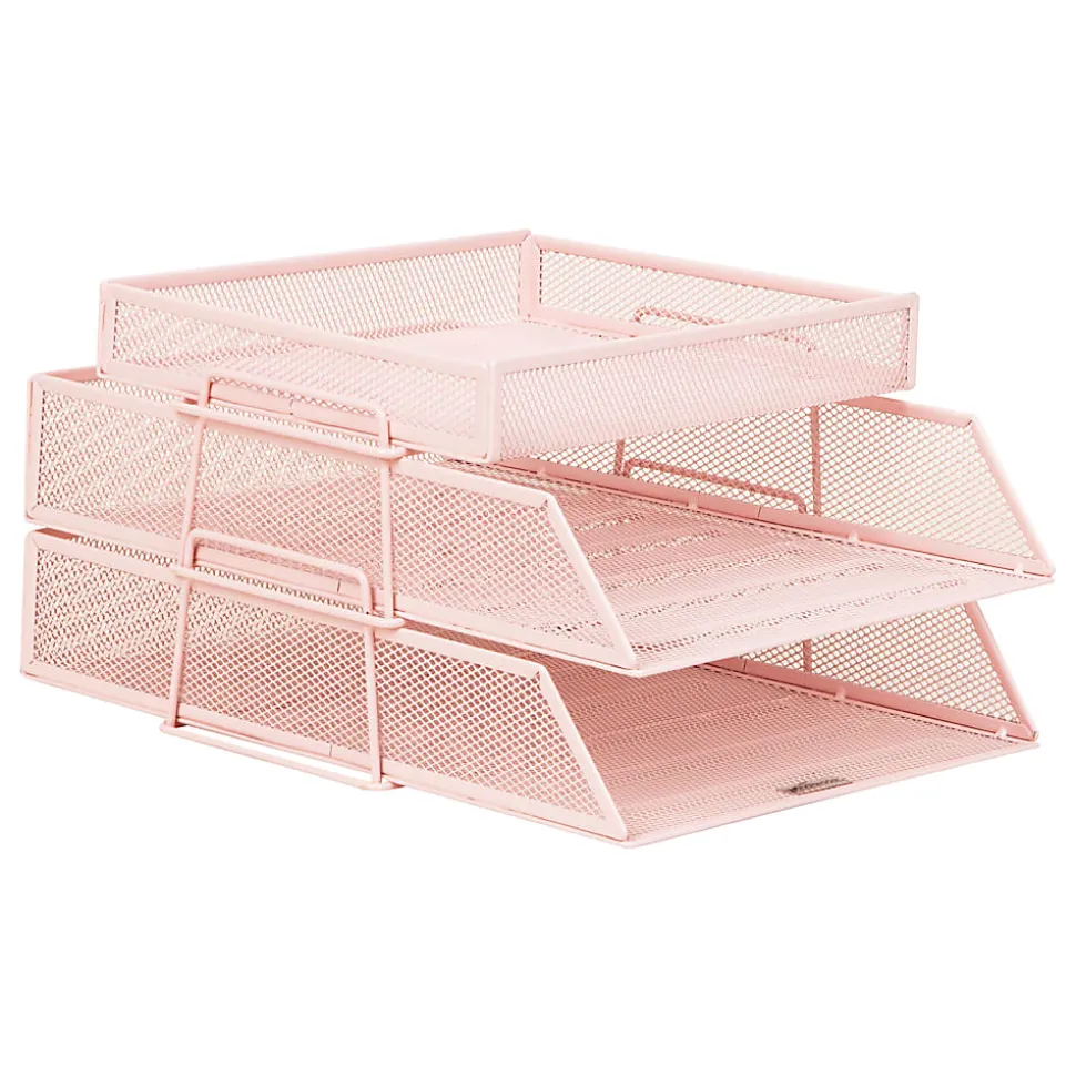 Mind Reader 2-Tier Paper Tray With Top Supply Compartment, 6-3/4"H x 13-1/4"W x 10-1/2"D, Pink