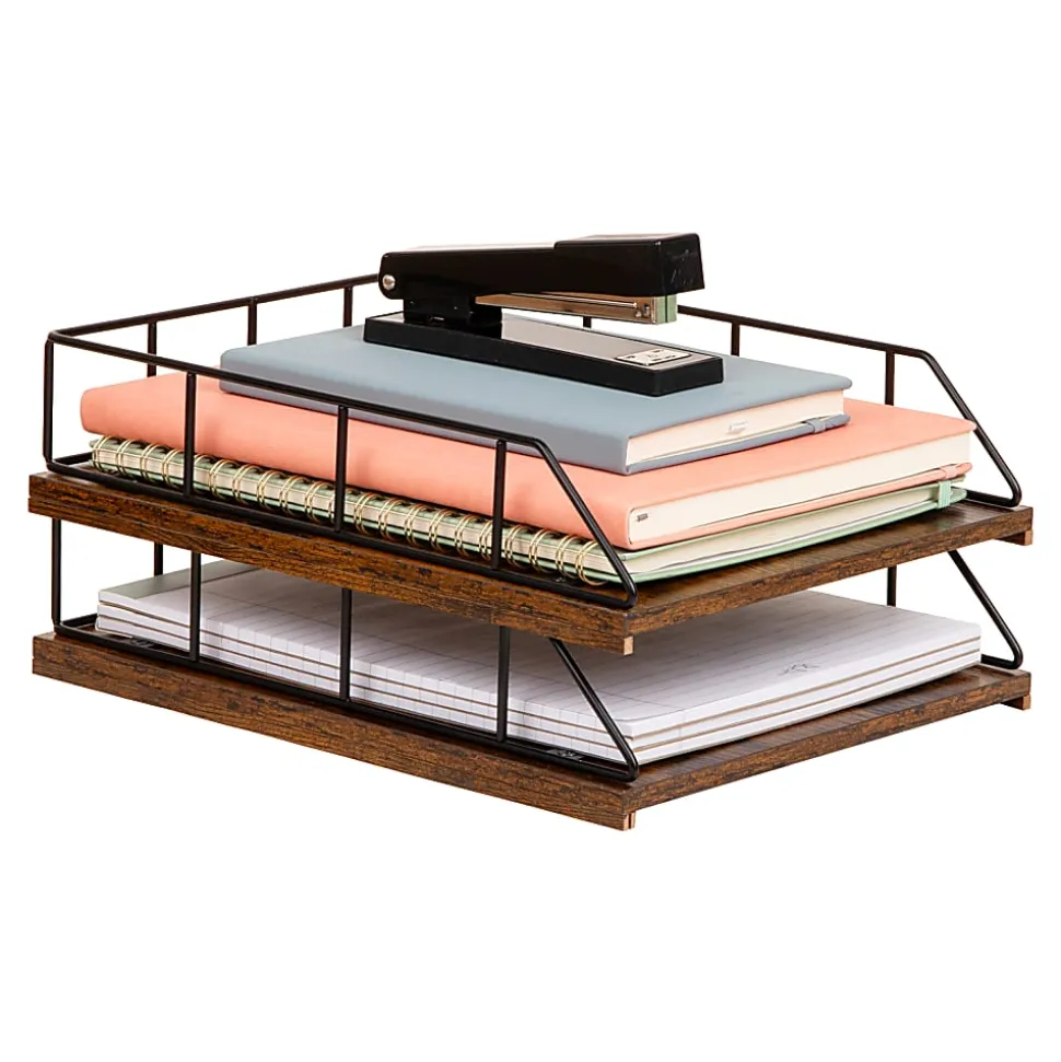 Mind Reader 2-Tier Rustic Letter Tray Organizer, 5-1/2”H x 12”W x 9-3/4”D, Black, Total Qty 1