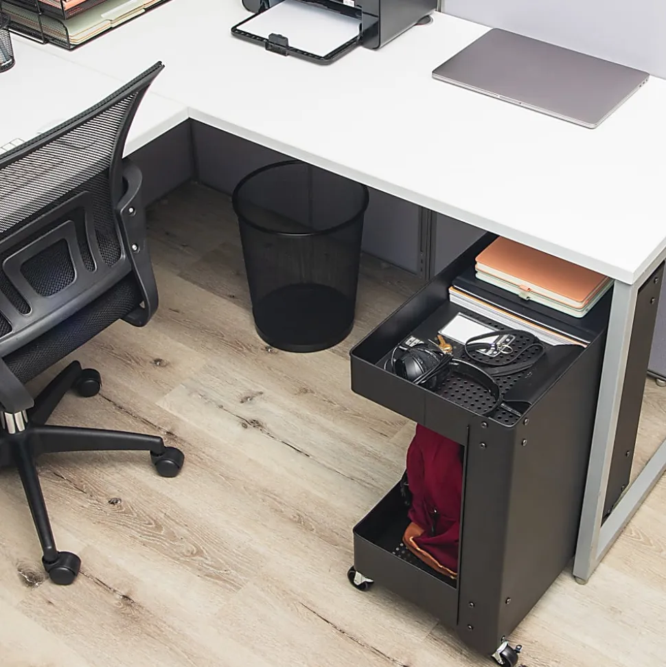 Mind Reader 2-Tier Under Desk Rolling Cart, 23-1/2"H x 20"W x 12"D, Black