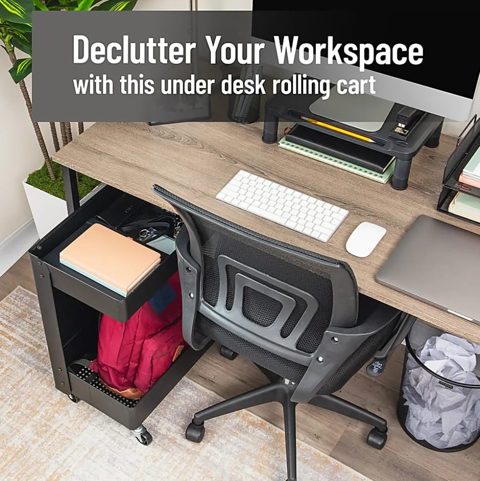 Mind Reader 2-Tier Under Desk Rolling Cart, 23-1/2"H x 20"W x 12"D, Black