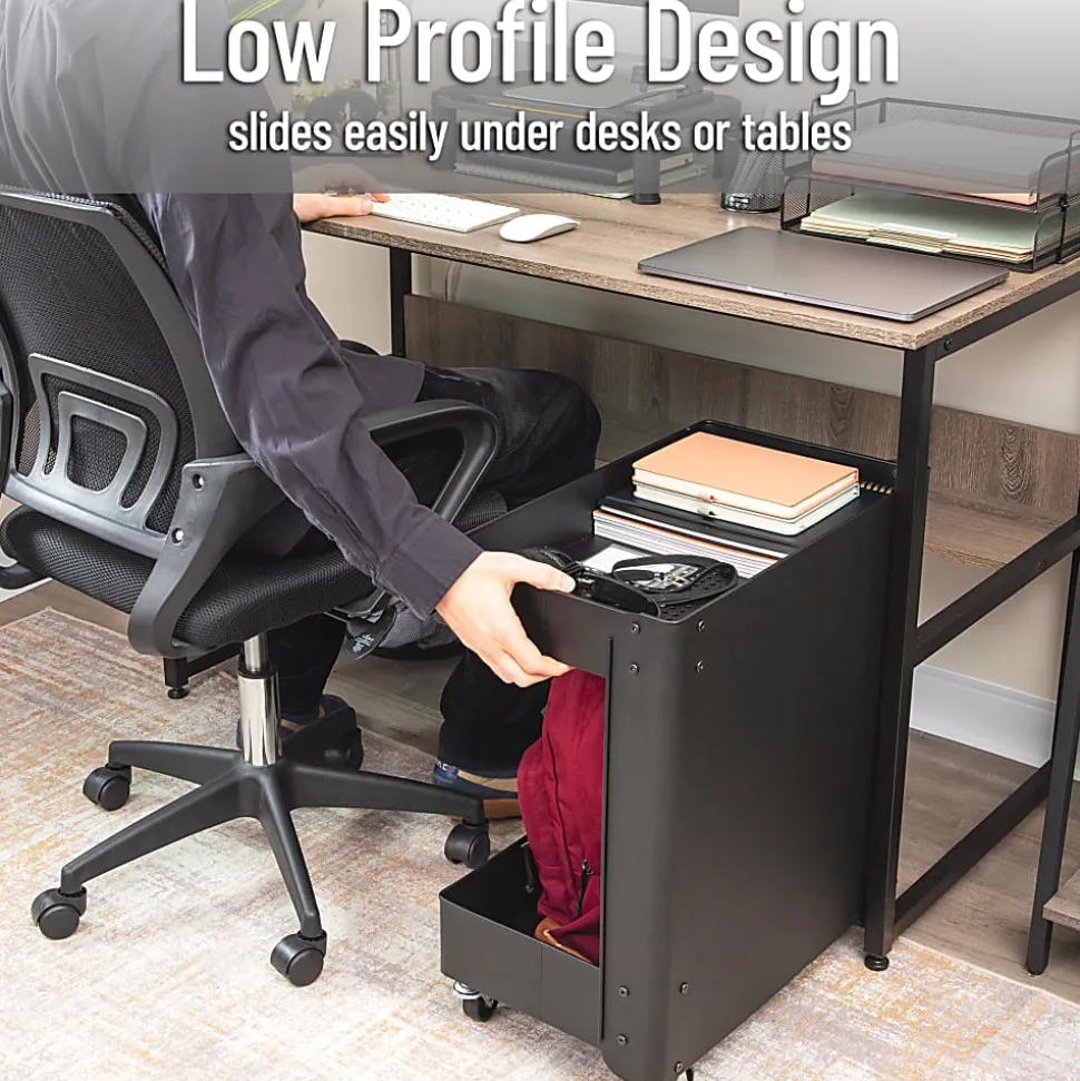 Mind Reader 2-Tier Under Desk Rolling Cart, 23-1/2"H x 20"W x 12"D, Black