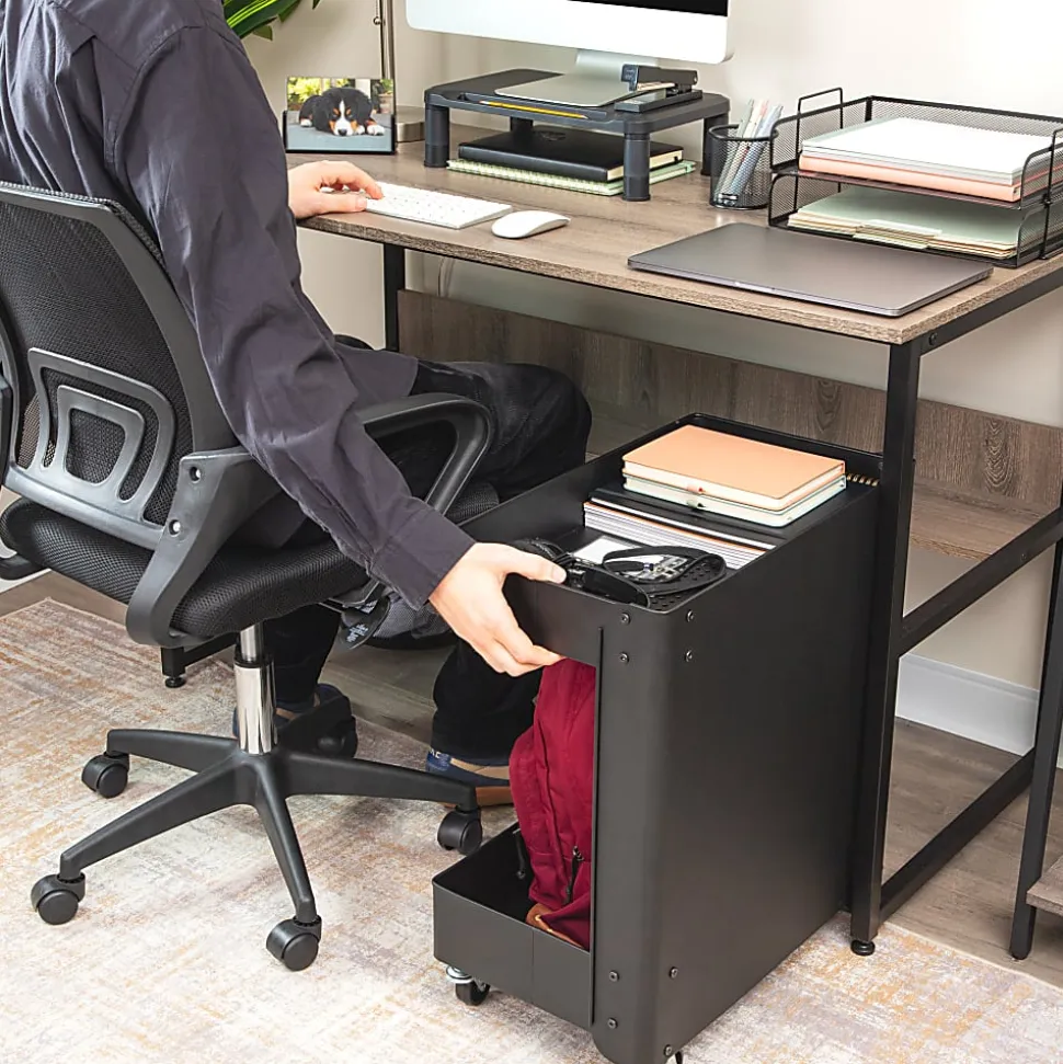 Mind Reader 2-Tier Under Desk Rolling Cart, 23-1/2"H x 20"W x 12"D, Black