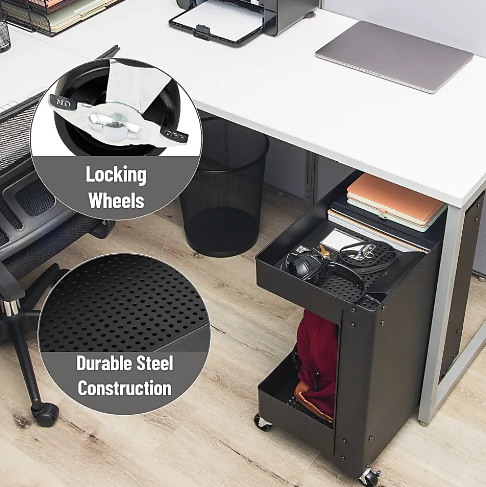 Mind Reader 2-Tier Under Desk Rolling Cart, 23-1/2"H x 20"W x 12"D, Black
