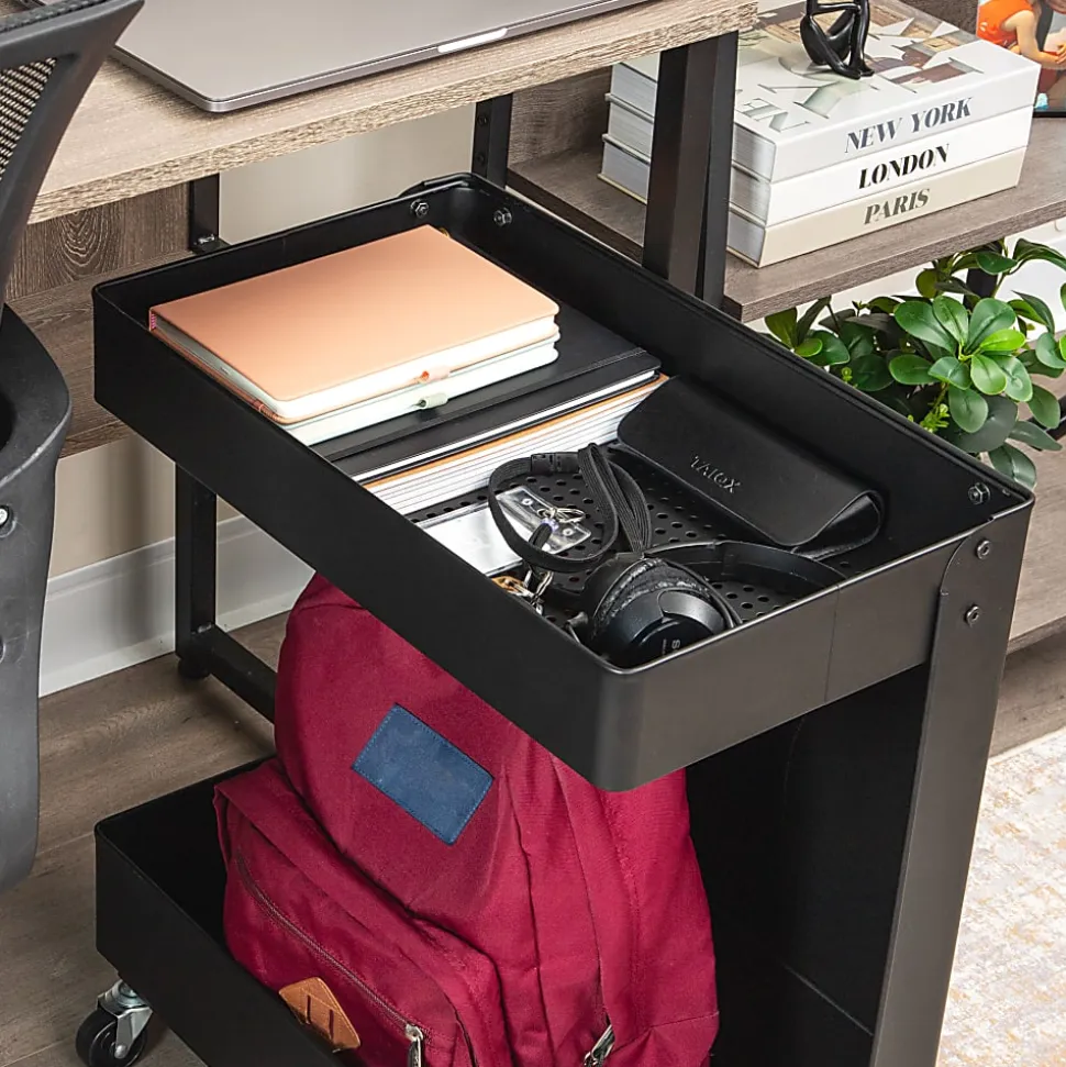 Mind Reader 2-Tier Under Desk Rolling Cart, 23-1/2"H x 20"W x 12"D, Black