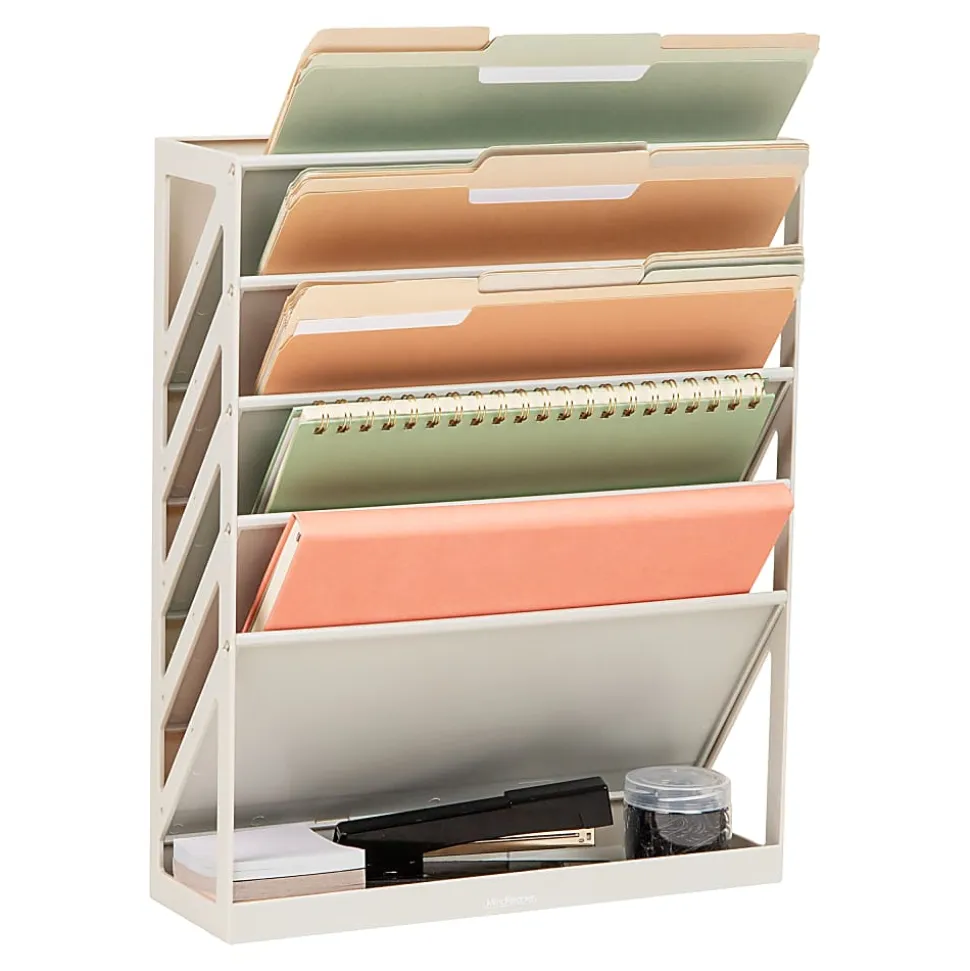 Mind Reader 5-Tier Vertical File Holder, 16”H x 4-1/4”W x 13”D, Beige