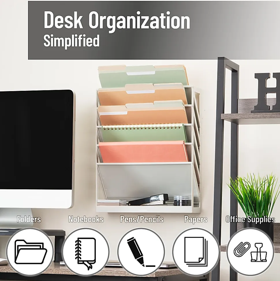 Mind Reader 5-Tier Vertical File Holder, 16”H x 4-1/4”W x 13”D, Beige