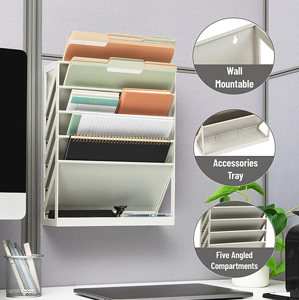 Mind Reader 5-Tier Vertical File Holder, 16”H x 4-1/4”W x 13”D, Beige
