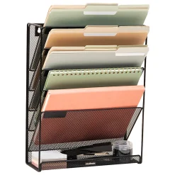 Mind Reader 5-Tier Vertical File Storage Basket, 16"H x 4" W x 12-3/4" D, Black