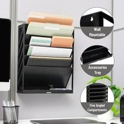 Mind Reader 5-Tier Vertical File Holder, 16”H x 4-1/4”W x 13”D, Black