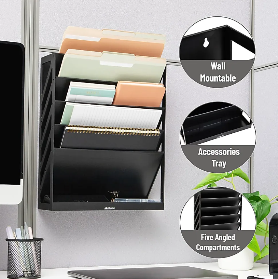 Mind Reader 5-Tier Vertical File Holder, 16”H x 4-1/4”W x 13”D, Black