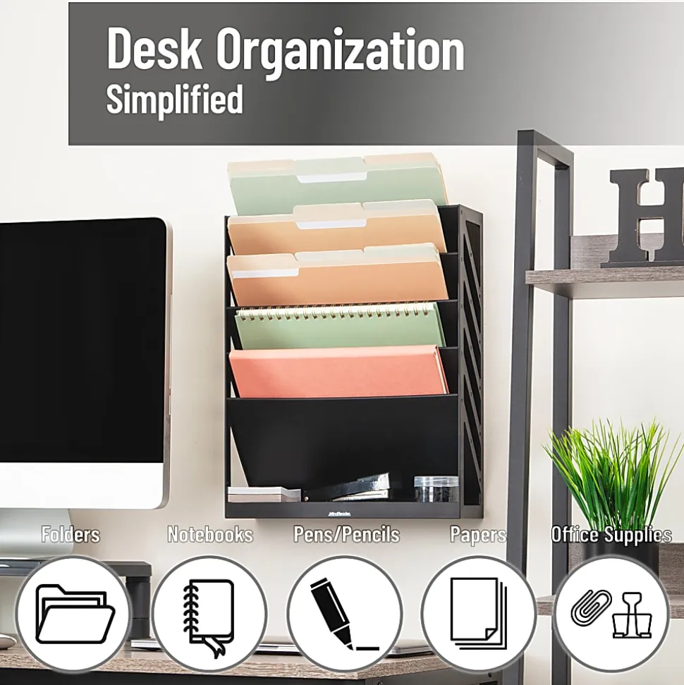 Mind Reader 5-Tier Vertical File Holder, 16”H x 4-1/4”W x 13”D, Black