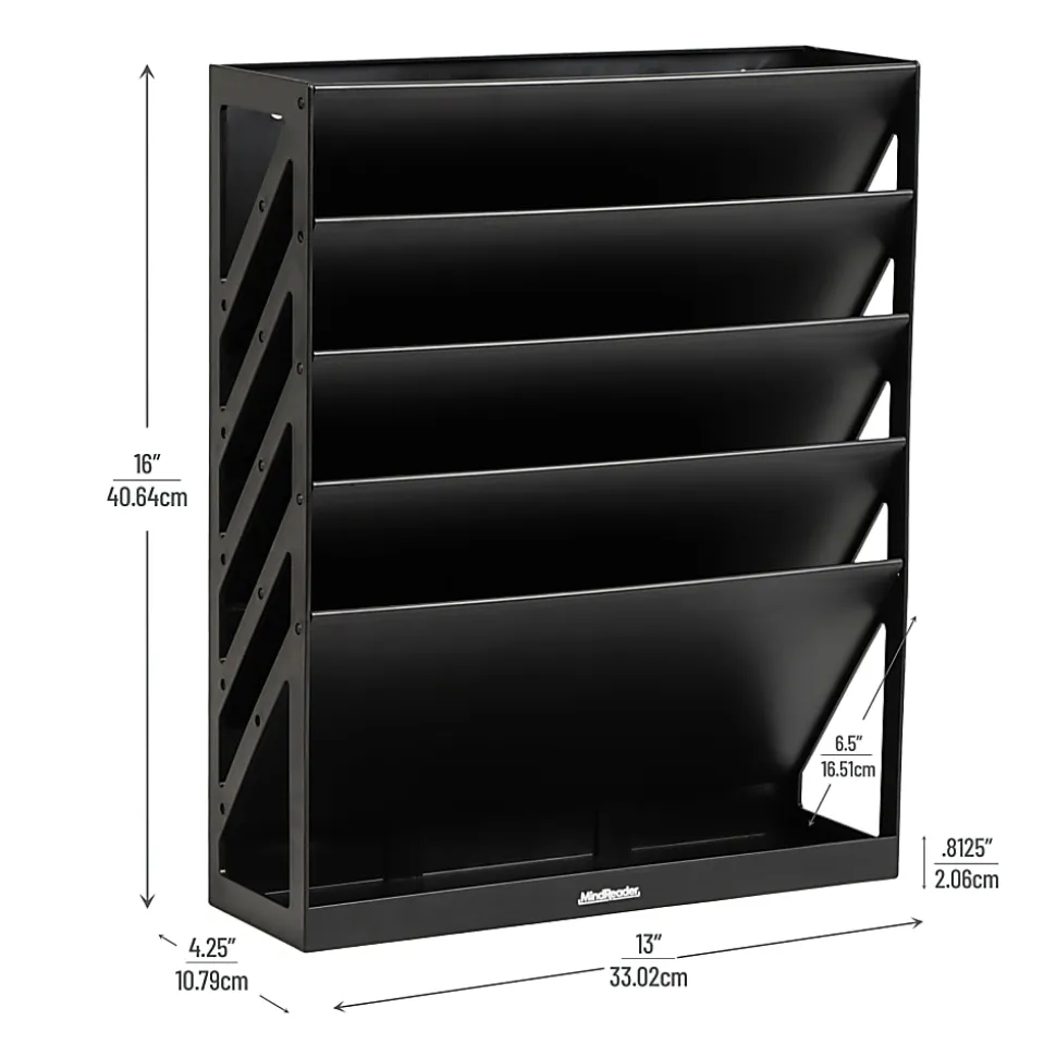 Mind Reader 5-Tier Vertical File Holder, 16”H x 4-1/4”W x 13”D, Black