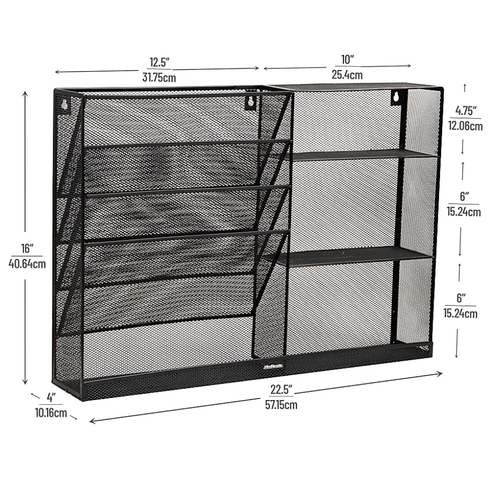 Mind Reader 4-Tier Wall Mount Vertical File Storage With Shelves, 16"H x 4"W x 22-1/2"D, Black