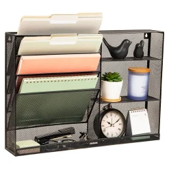 Mind Reader 4-Tier Wall Mount Vertical File Storage With Shelves, 16