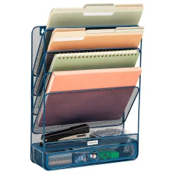Mind Reader 4-Tier Wall Mount Vertical File Storage With Drawer, 16-1/2"H x 4"W x 12-1/2"D, Turquoise