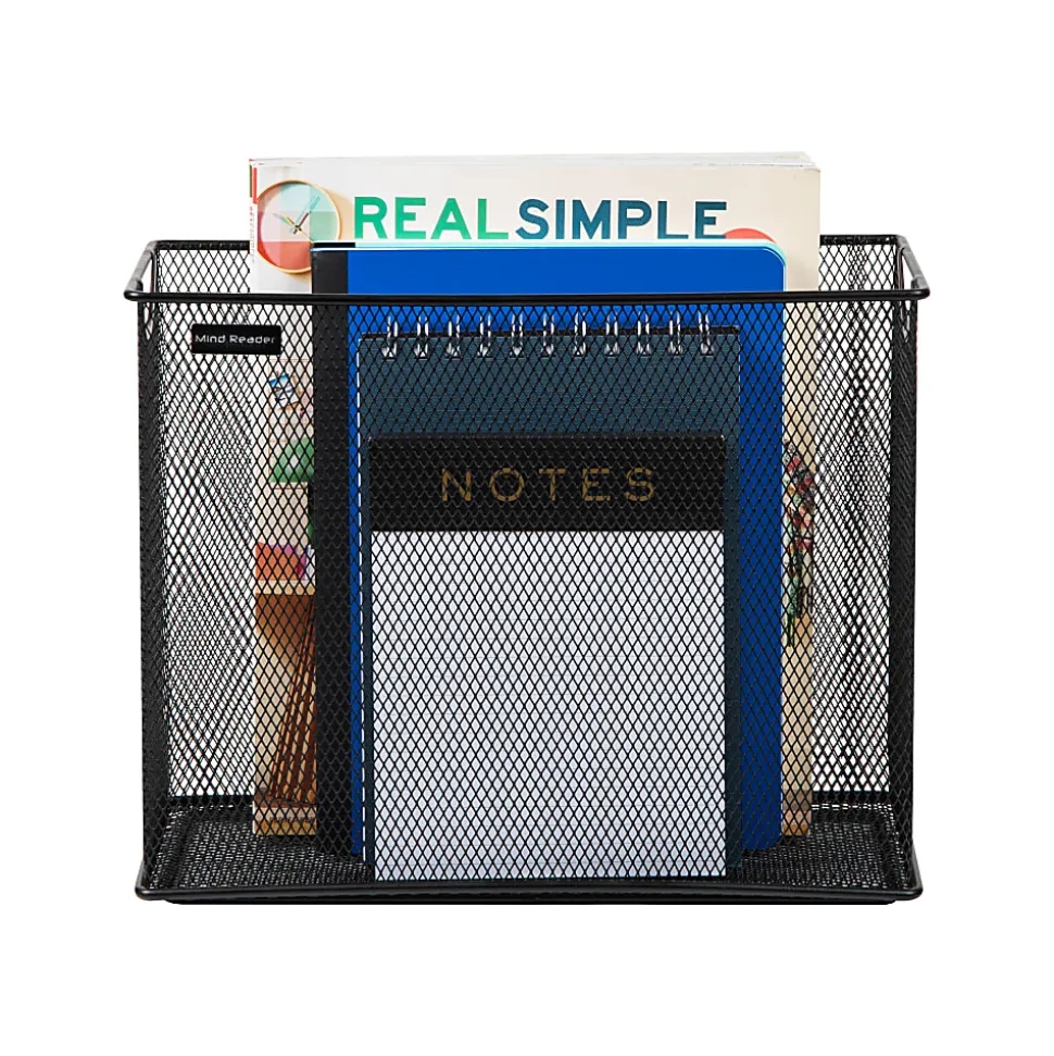 Mind Reader Vertical File Storage Basket, 10”H x 5-1/2”W x 12-1/4”D, Black