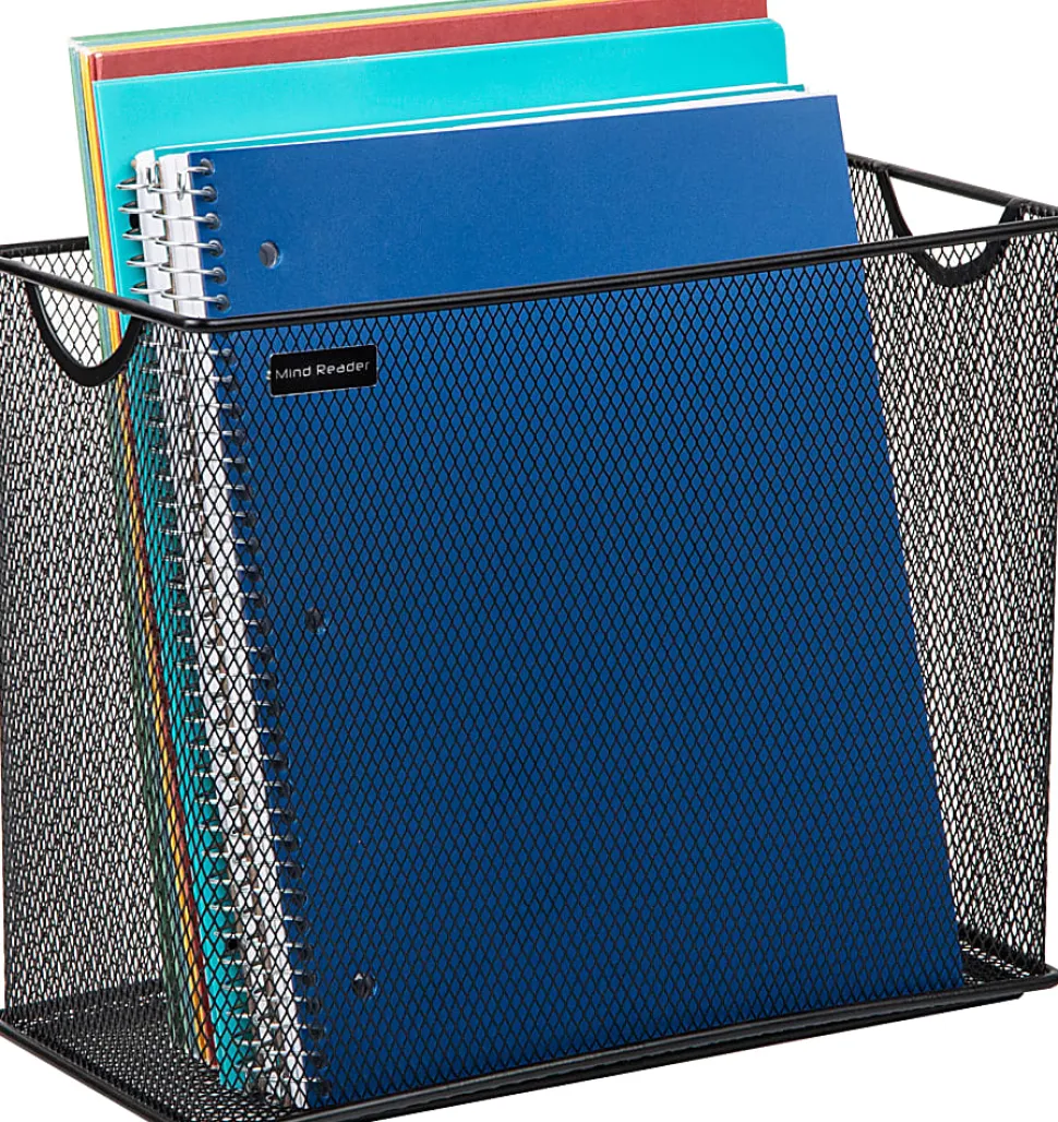 Mind Reader Vertical File Storage Basket, 10”H x 5-1/2”W x 12-1/4”D, Black