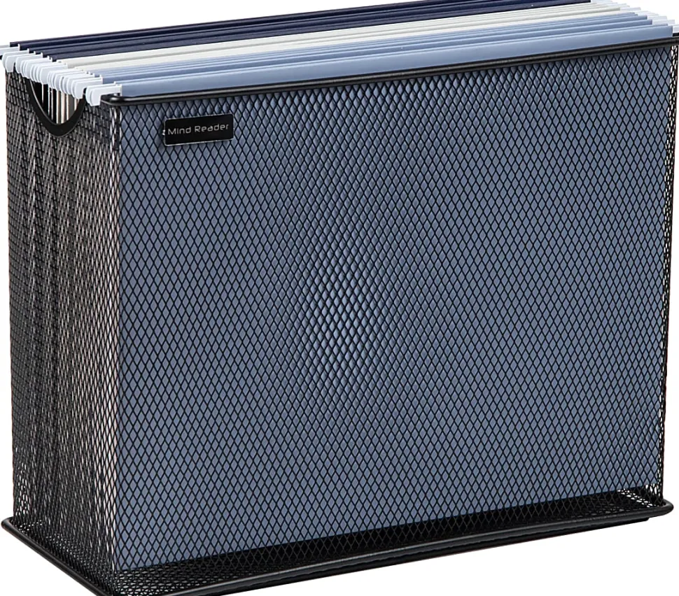 Mind Reader Vertical File Storage Basket, 10”H x 5-1/2”W x 12-1/4”D, Black