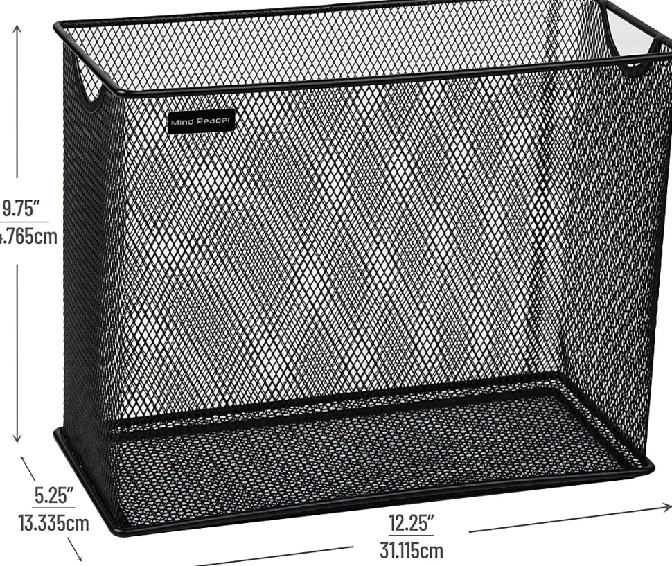 Mind Reader Vertical File Storage Basket, 10”H x 5-1/2”W x 12-1/4”D, Black