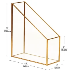 Mind Reader Vertical Glass File Holder, 11”H x 9-1/2”W x 4”D, Clear/Copper, Total Qty 1