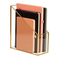 Mind Reader Vertical Glass File Holder, 11”H x 9-1/2”W x 4”D, Clear/Copper, Total Qty 1