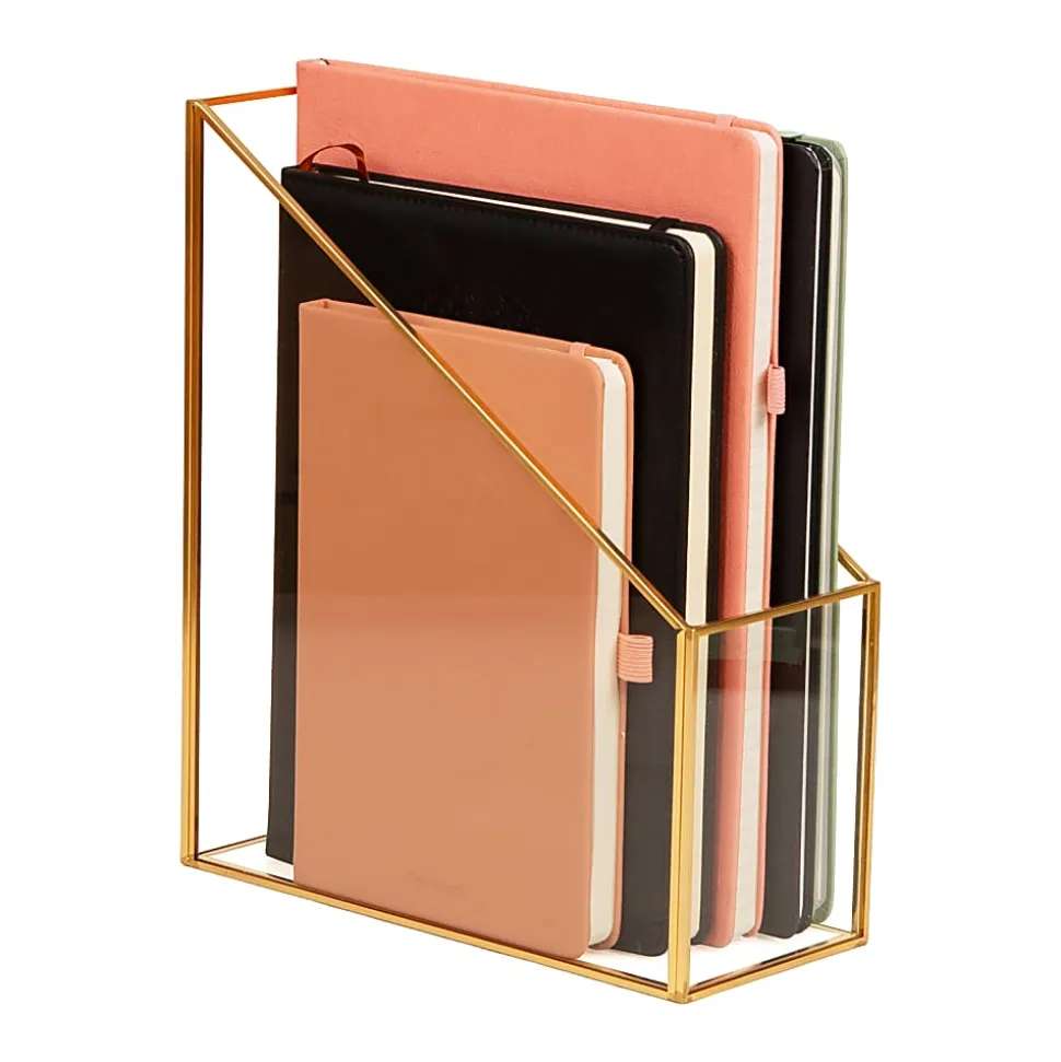 Mind Reader Vertical Glass File Holder, 11”H x 9-1/2”W x 4”D, Clear/Copper, Total Qty 1