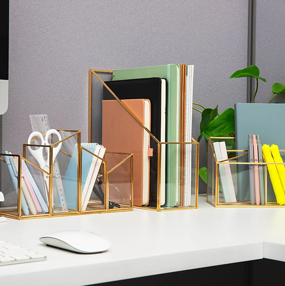 Mind Reader Vertical Glass File Holder, 11”H x 9-1/2”W x 4”D, Clear/Copper, Total Qty 1