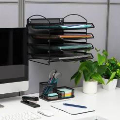 Mind Reader Wall Mountable 4-Tier Paper Tray Desktop Organizer, 11-1/2