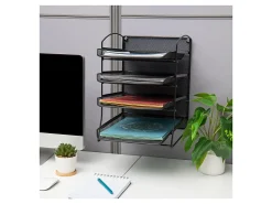 Mind Reader Wall Mountable 4-Tier Paper Tray Desktop Organizer, 11-1/2