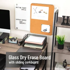 Mind Reader Wall-Mounted Glass Dry-Erase Board With Sliding Corkboard, 28" x 19-1/2", White