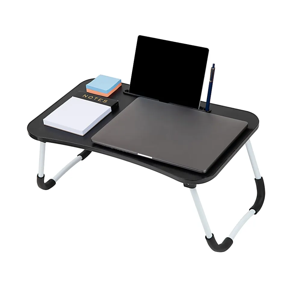 Mind Reader Woodland Collection Portable Laptop Desk with Folding Legs, 10-1/2" H x 13-3/4" W x 24-1/4" L, Black
