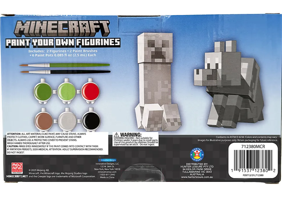 Minecraft 2 Pack Paint Your Own Figurines, 5.5" x 9" x 3"