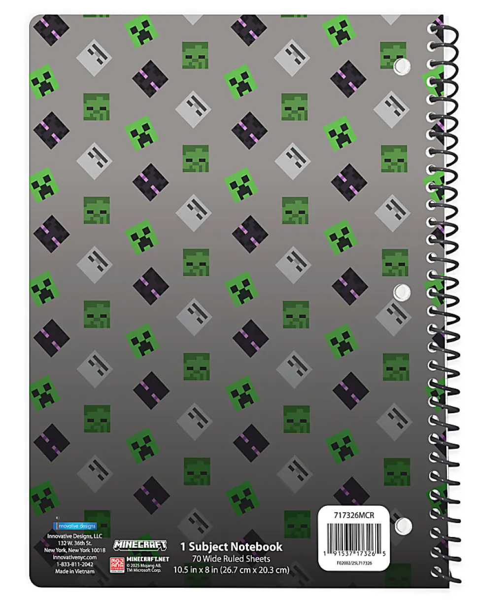 Minecraft Single Subject Wide Ruled Notebook, 8.5" x 11", 70 Sheets