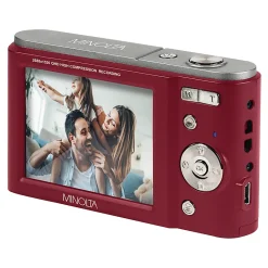 Minolta MND20 44-Megapixel HD 16x Zoom Digital Camera With 2.7K Quad Lens, Red