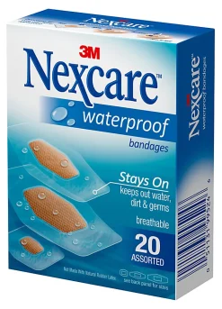 3M™ Nexcare™ Waterproof Bandages, Assorted Sizes, Box Of 20