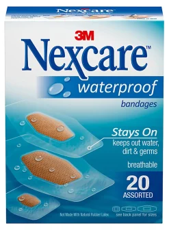 3M™ Nexcare™ Waterproof Bandages, Assorted Sizes, Box Of 20