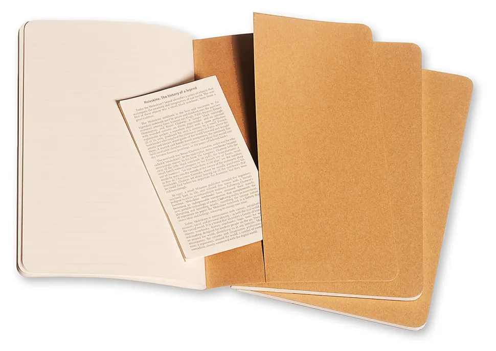 Moleskine Cahier Journals, 5" x 8-1/4", Faint Ruled, 80 Pages (40 Sheets), Kraft Brown, Set Of 3 Journals