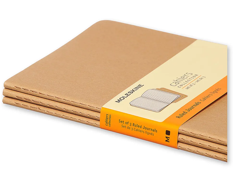 Moleskine Cahier Journals, 5" x 8-1/4", Faint Ruled, 80 Pages (40 Sheets), Kraft Brown, Set Of 3 Journals