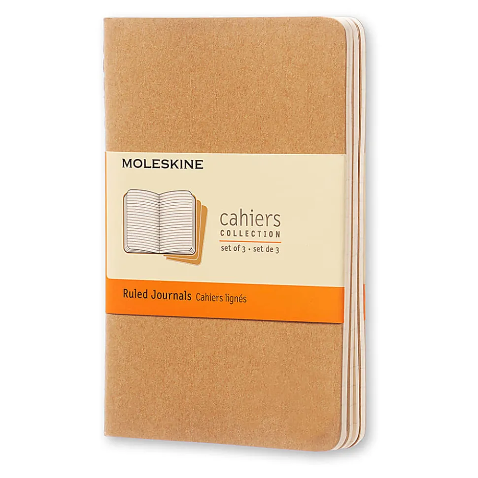 Moleskine Cahier Journals, 3-1/2" x 5-1/2", Faint Ruled, 64 Pages (32 Sheets), Kraft Brown, Set Of 3 Journals