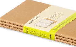Moleskine Cahier Journals, 3-1/2" x 5-1/2", Plain, 64 Pages (32 Sheets), Kraft Brown, Set Of 3 Journals