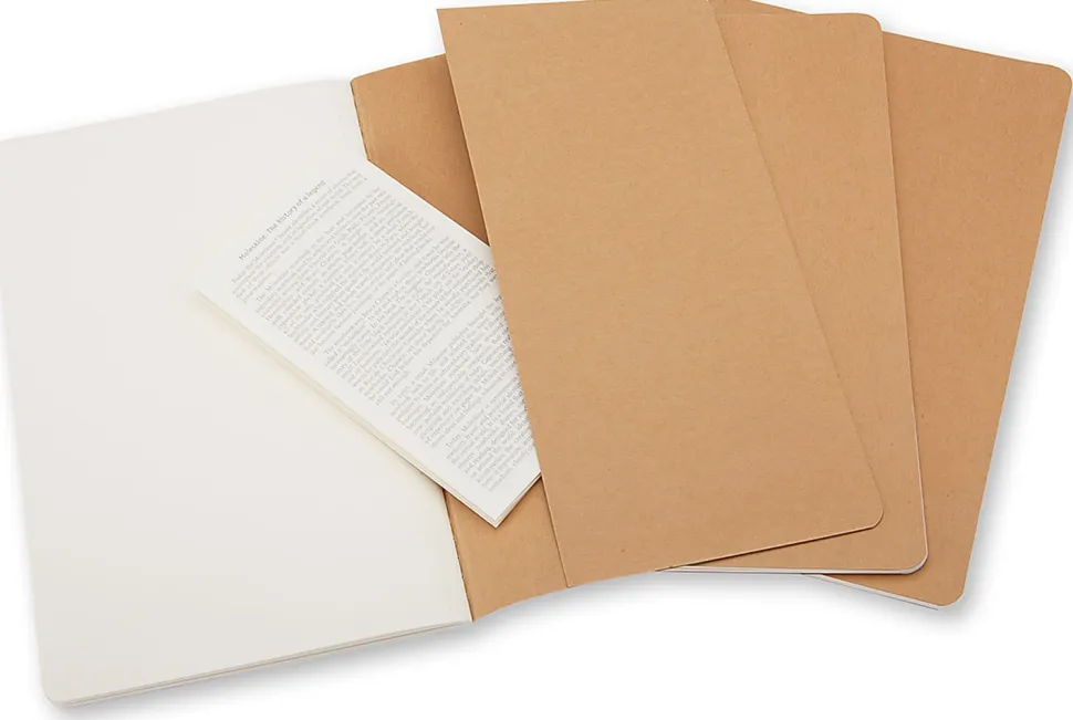 Moleskine Cahier Journals, 3-1/2" x 5-1/2", Plain, 64 Pages (32 Sheets), Kraft Brown, Set Of 3 Journals