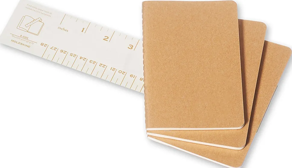 Moleskine Cahier Journals, 3-1/2" x 5-1/2", Plain, 64 Pages (32 Sheets), Kraft Brown, Set Of 3 Journals