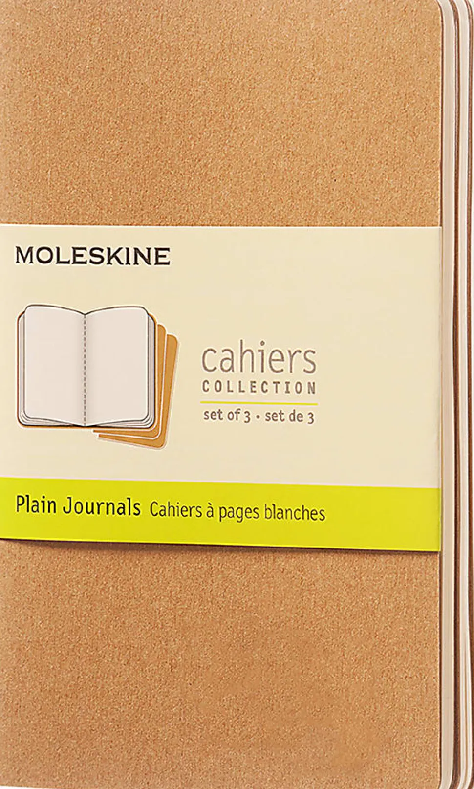 Moleskine Cahier Journals, 3-1/2" x 5-1/2", Plain, 64 Pages (32 Sheets), Kraft Brown, Set Of 3 Journals