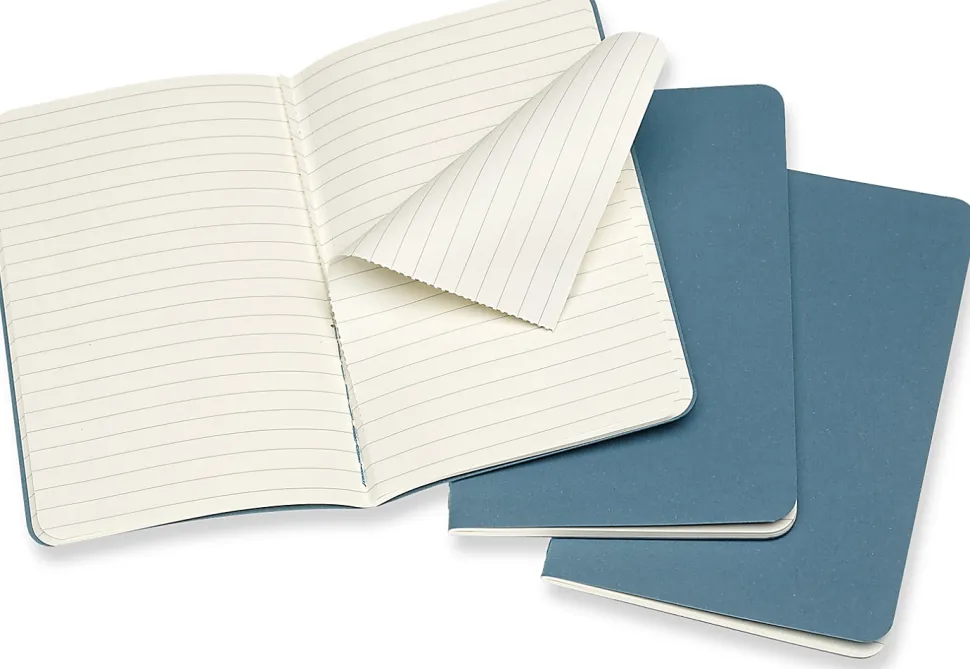 Moleskine Cahier Journals, 3-1/2" x 5-1/2", Ruled, 64 Pages (32 Sheets), Brisk Blue, Set Of 3 Journals