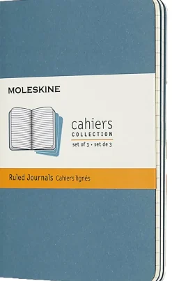 Moleskine Cahier Journals, 3-1/2" x 5-1/2", Ruled, 64 Pages (32 Sheets), Brisk Blue, Set Of 3 Journals