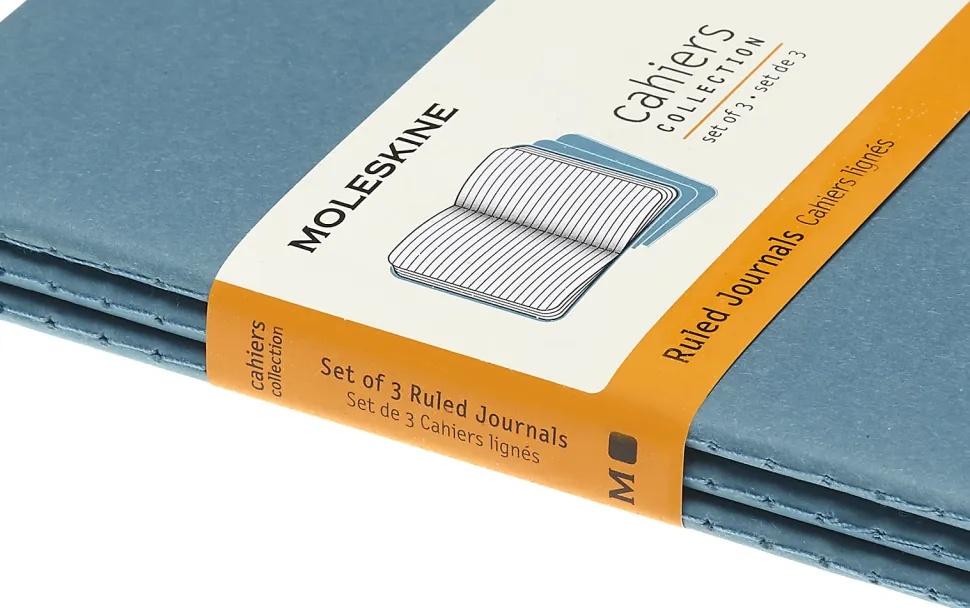 Moleskine Cahier Journals, 3-1/2" x 5-1/2", Ruled, 64 Pages (32 Sheets), Brisk Blue, Set Of 3 Journals