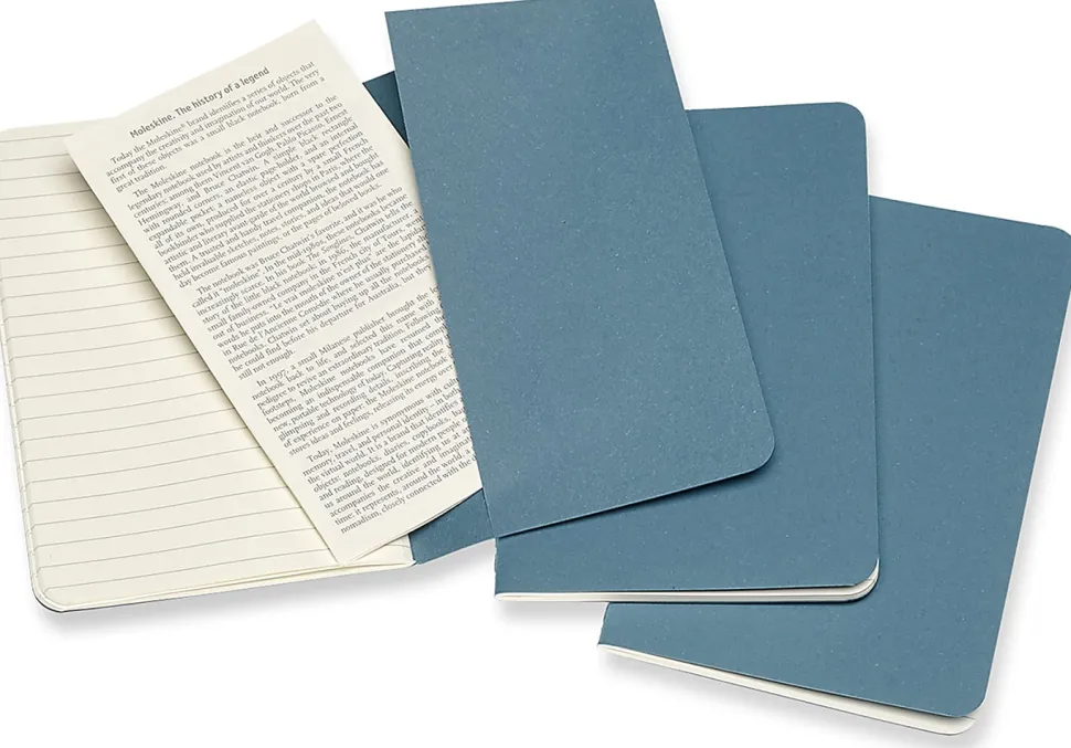Moleskine Cahier Journals, 3-1/2" x 5-1/2", Ruled, 64 Pages (32 Sheets), Brisk Blue, Set Of 3 Journals