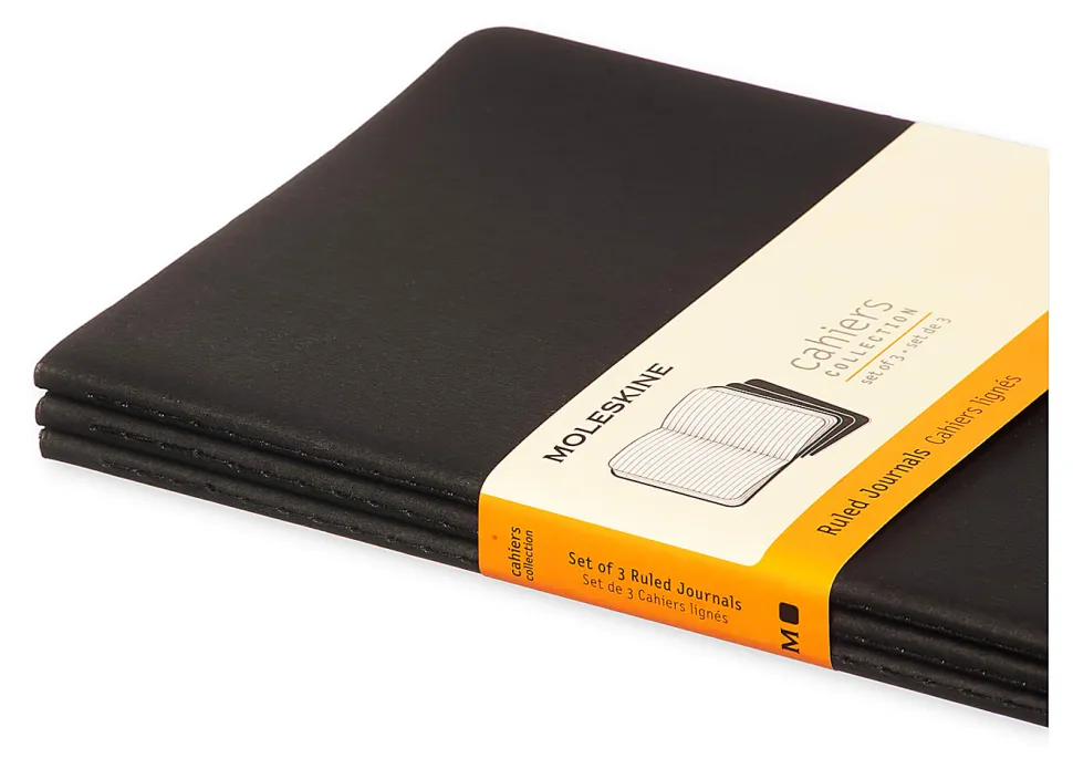 Moleskine Cahier Journals, 5" x 8-1/4", Ruled, 80 Pages, Black, Set Of 3 Journals