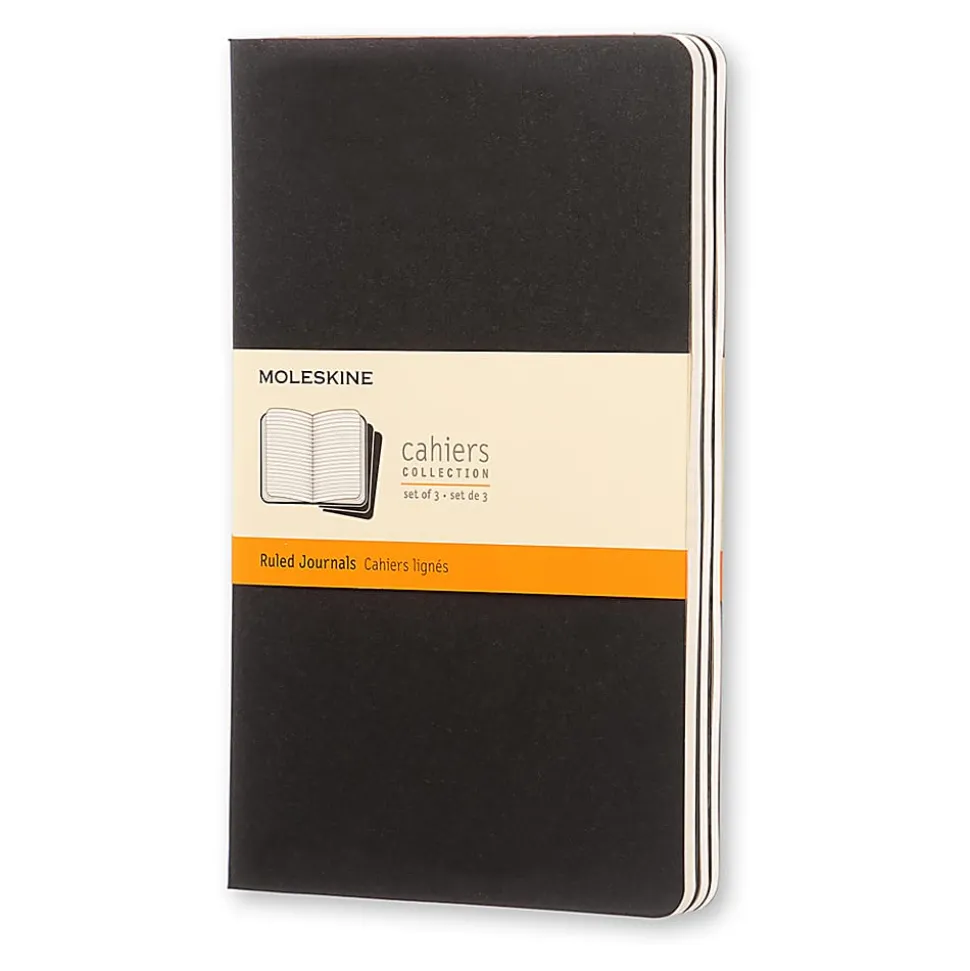 Moleskine Cahier Journals, 5" x 8-1/4", Ruled, 80 Pages, Black, Set Of 3 Journals